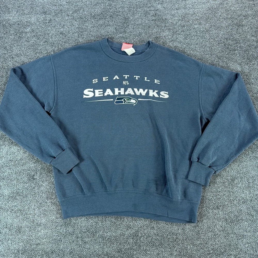 Vintage Seattle Seahawks NFL Crewneck Sweatshirt Blue Men Large Graphic Pullover